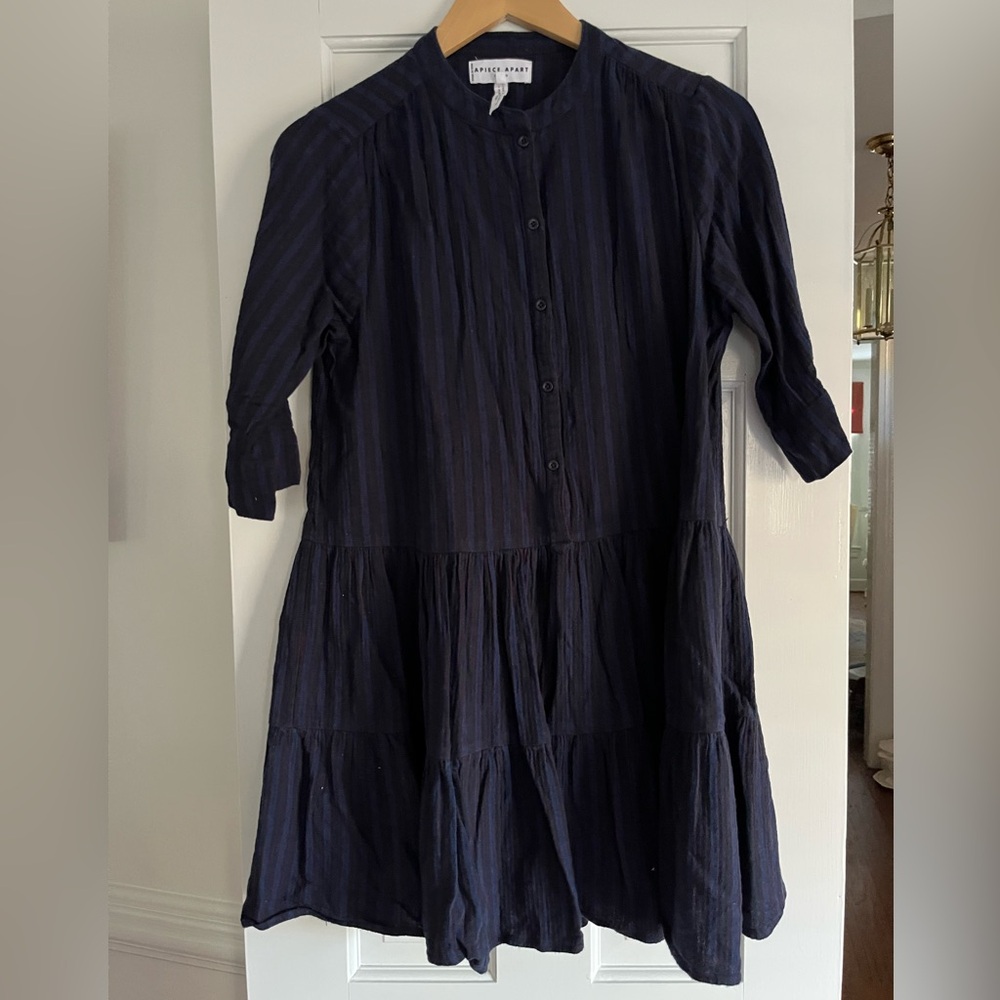 Apiece Apart Anna striped mini shirt dress navy & red piping -great condition!